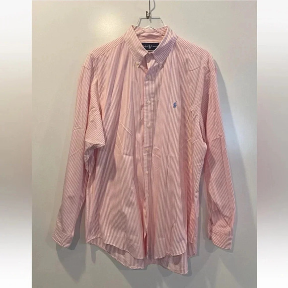 Polo Ralph Lauren Pink Striped Button Up Pony Dress Shirt Mens 16.5 Large (1175) - Picture 1 of 5